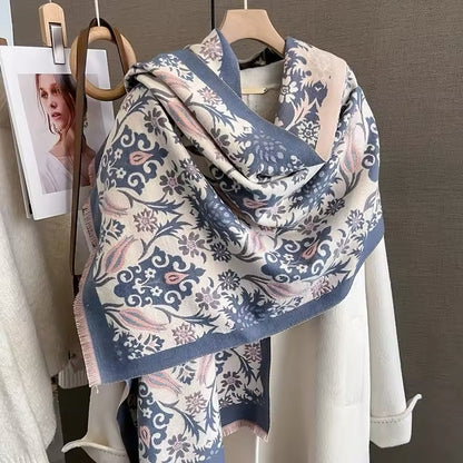Luxury Women Classic Pashmina Double Sided Cashmere Touch Scarf - Warm Fringe Women Floral Shawl