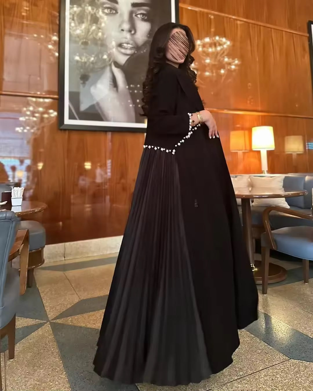 Pearl Women Split Abaya Cardigan Pleated Long Dress Kaftan Robe Open Front Jalabiya