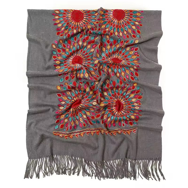 Women Embroidered Scarf Elegant and Versatile for Women Floral Shawl