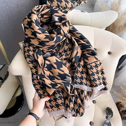 Women Luxurious Cashmere Touch Scarf - Warm Fringe Shawl