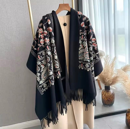 Women Embroidered Scarf Elegant and Versatile for Women Floral Shawl