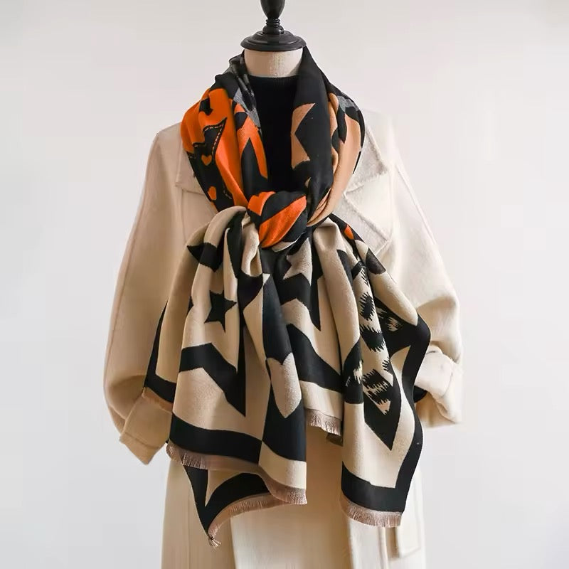 Women Luxurious Cashmere Touch Scarf - Warm Fringe Shawl