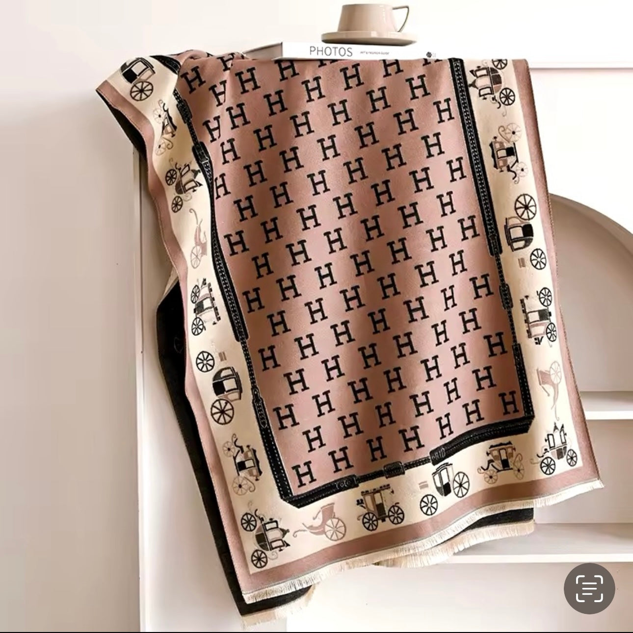 Luxury Women Limited Edition Horse Design Cashmere Touch Scarf - Warm Fringe Shawl