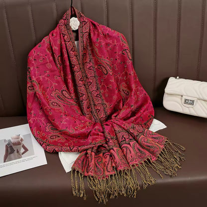 Luxury Women Classic Pashmina  Cashmere Touch Bohemia Scarf - Warm Fringe Shawl