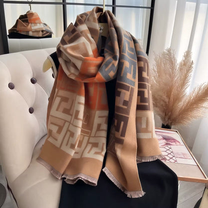 Women Luxurious Cashmere Touch Scarf - Warm Fringe Shawl