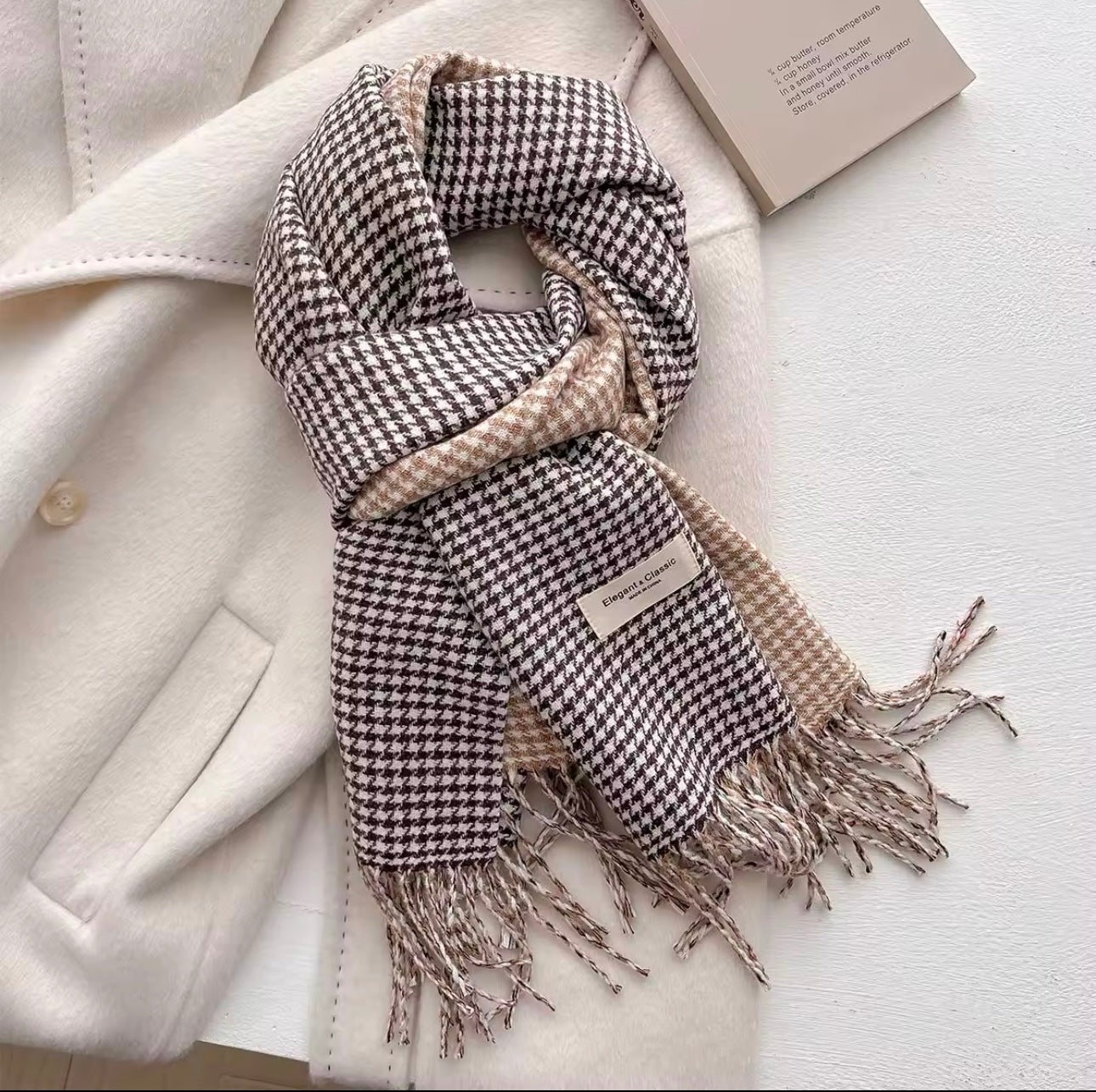 Men &  Women Checked Pattern Cashmere Touch Scarf - Warm Fringe Shawl