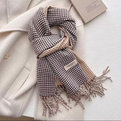 Men &  Women Checked Pattern Cashmere Touch Scarf - Warm Fringe Shawl