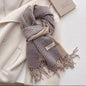 Men &  Women Checked Pattern Cashmere Touch Scarf - Warm Fringe Shawl