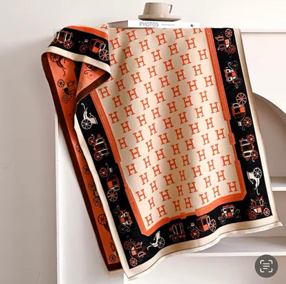 Luxury Women Limited Edition Horse Design Cashmere Touch Scarf - Warm Fringe Shawl