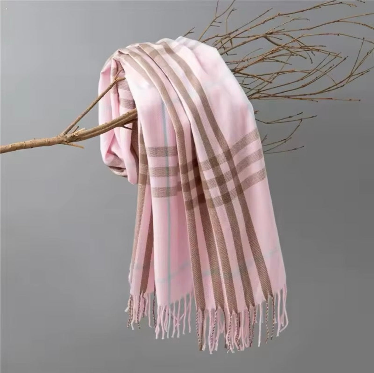 Men & Women Checked Pattern Cashmere Touch Scarf - Warm Fringe Shawl