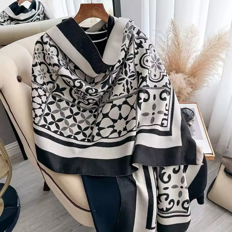 Women Luxurious Moroccan Cashmere Touch Scarf - Warm Fringe Shawl