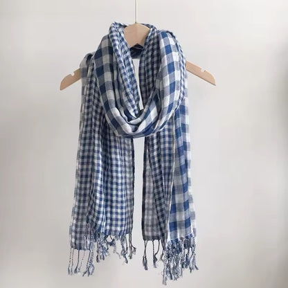 Men & Women Checked Pattern Cashmere Touch Scarf - Warm Fringe Shawl