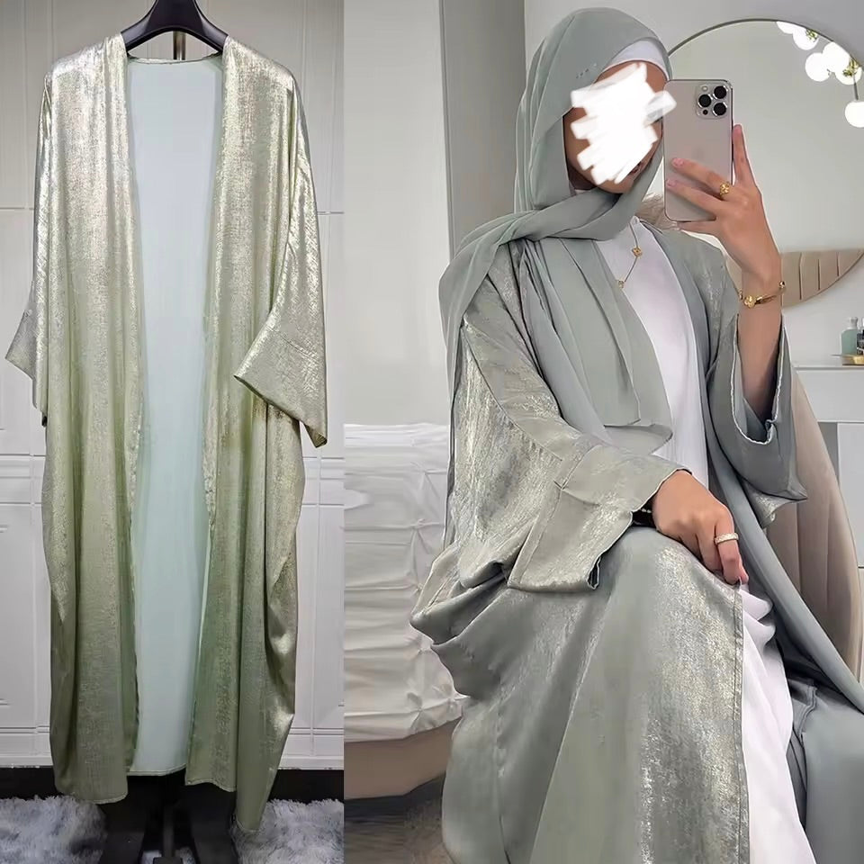 Women Split Abaya Open Front Kaftan Arab Long Robe
