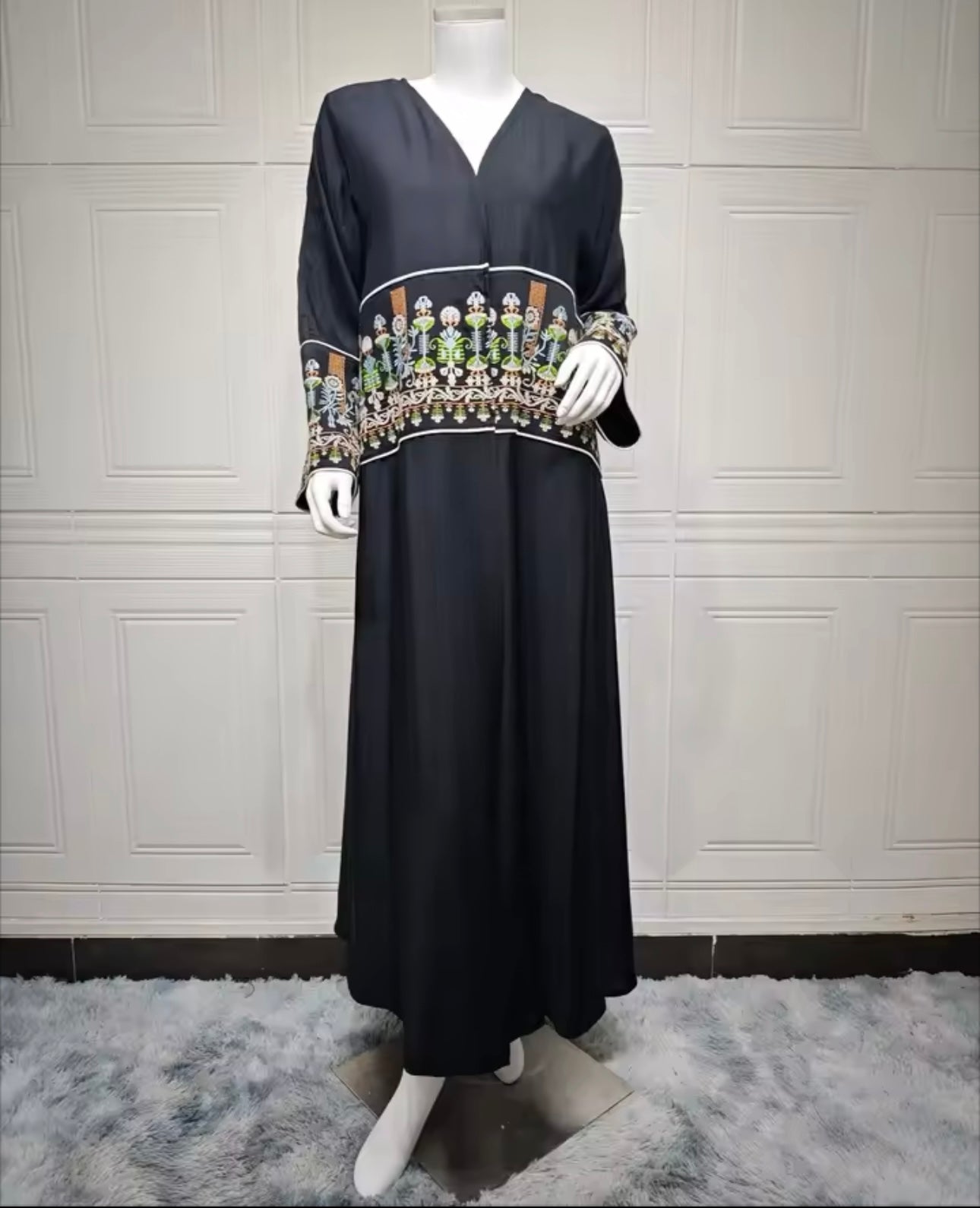 Women Split Abaya Long Open Front Embroidery Robe Kaftan Modest Cardigan