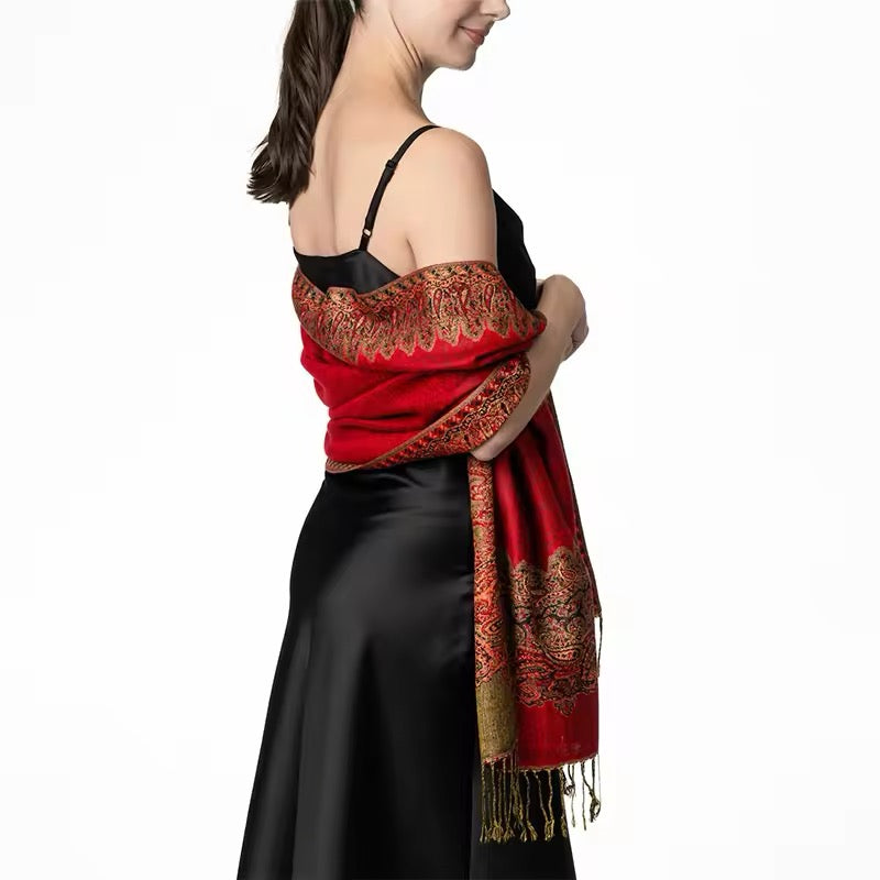 Luxury Women Classic Pashmina Cashmere Touch Bohemia Scarf - Warm Fringe Shawl