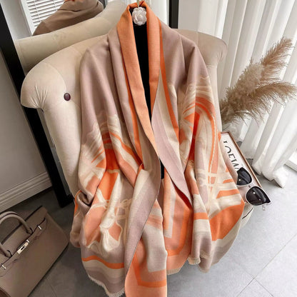 Luxury Women Limited Edition Horse Design Cashmere Touch Scarf - Warm Fringe Shawl