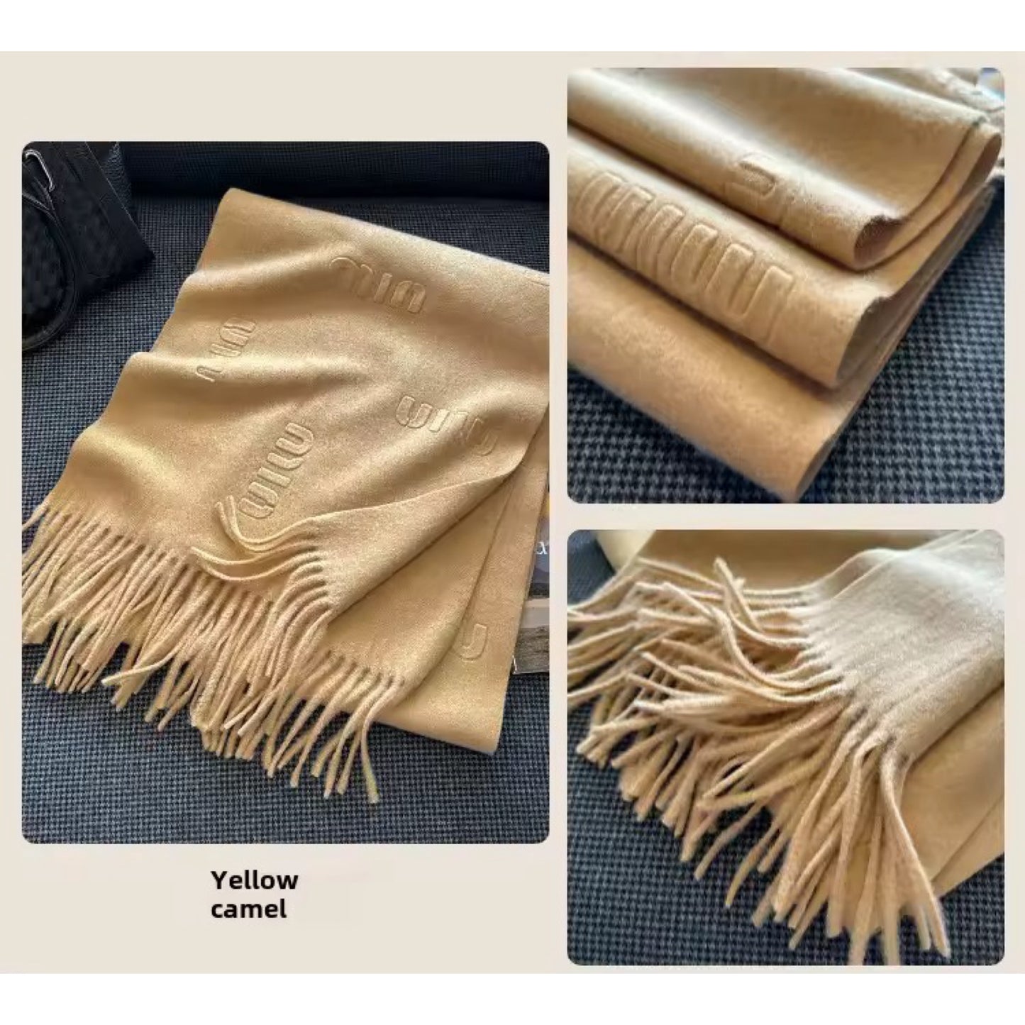 Women & Men Wool Scarf Embossed Simple Warm Muffler Cashmere Thick Fringed Shawl Women Woollen
