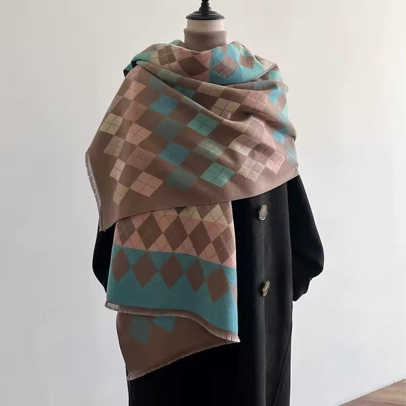 Women Luxurious Cashmere Touch Scarf - Warm Fringe Shawl