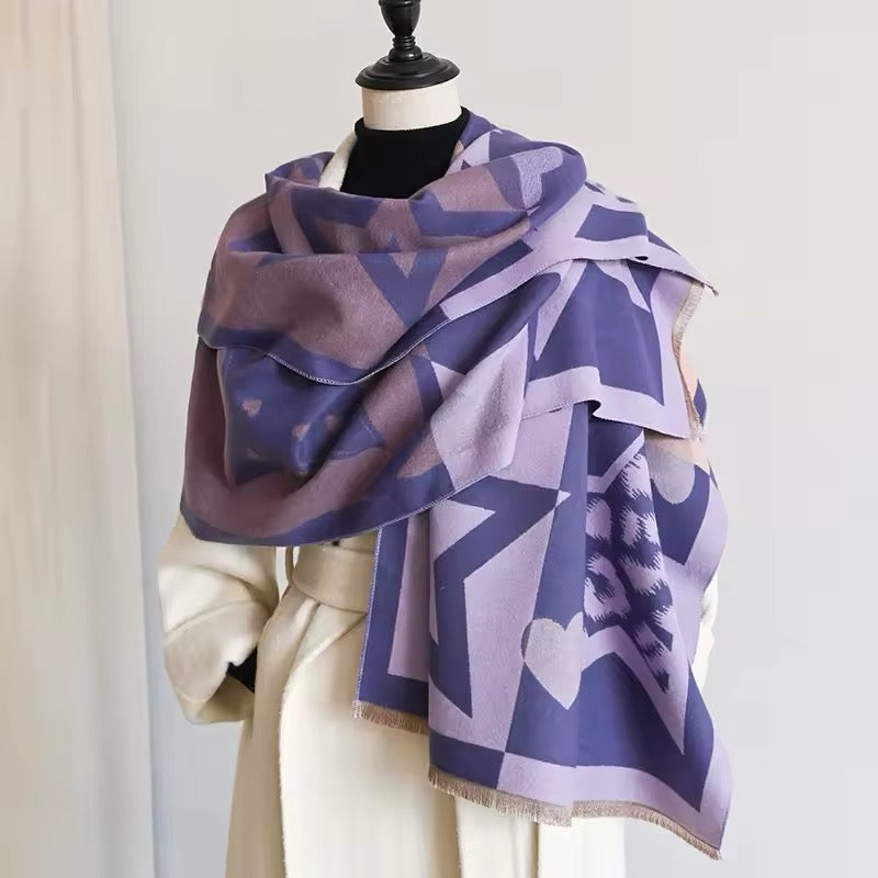 Women Luxurious Cashmere Touch Scarf - Warm Fringe Shawl