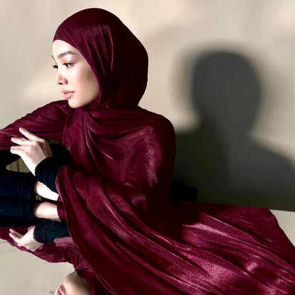 Women Glimmer Shiny Women Hijab Scarf Muslim Long Scarves Light Weight