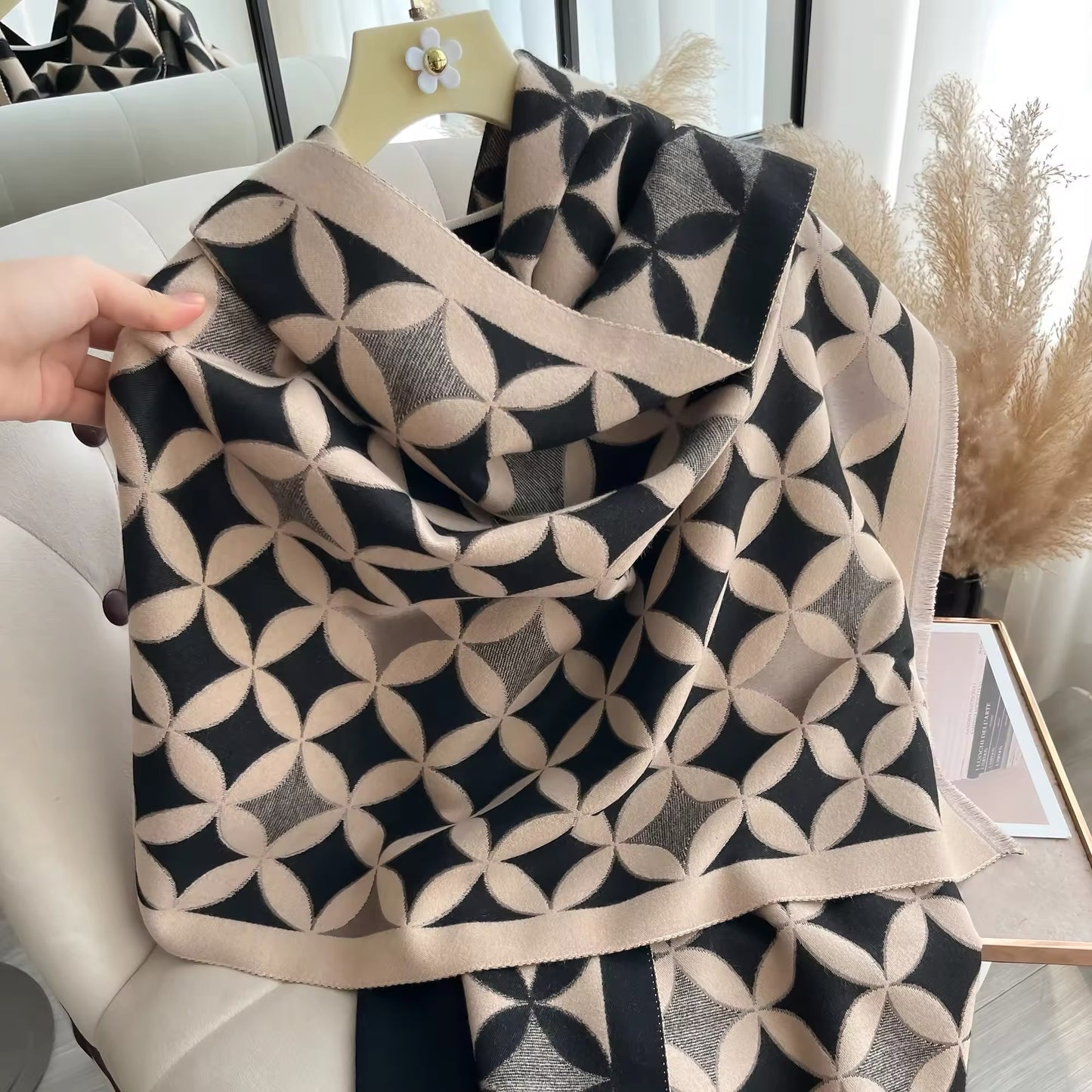 Women Luxurious Cashmere Touch Scarf - Warm Fringe Shawl