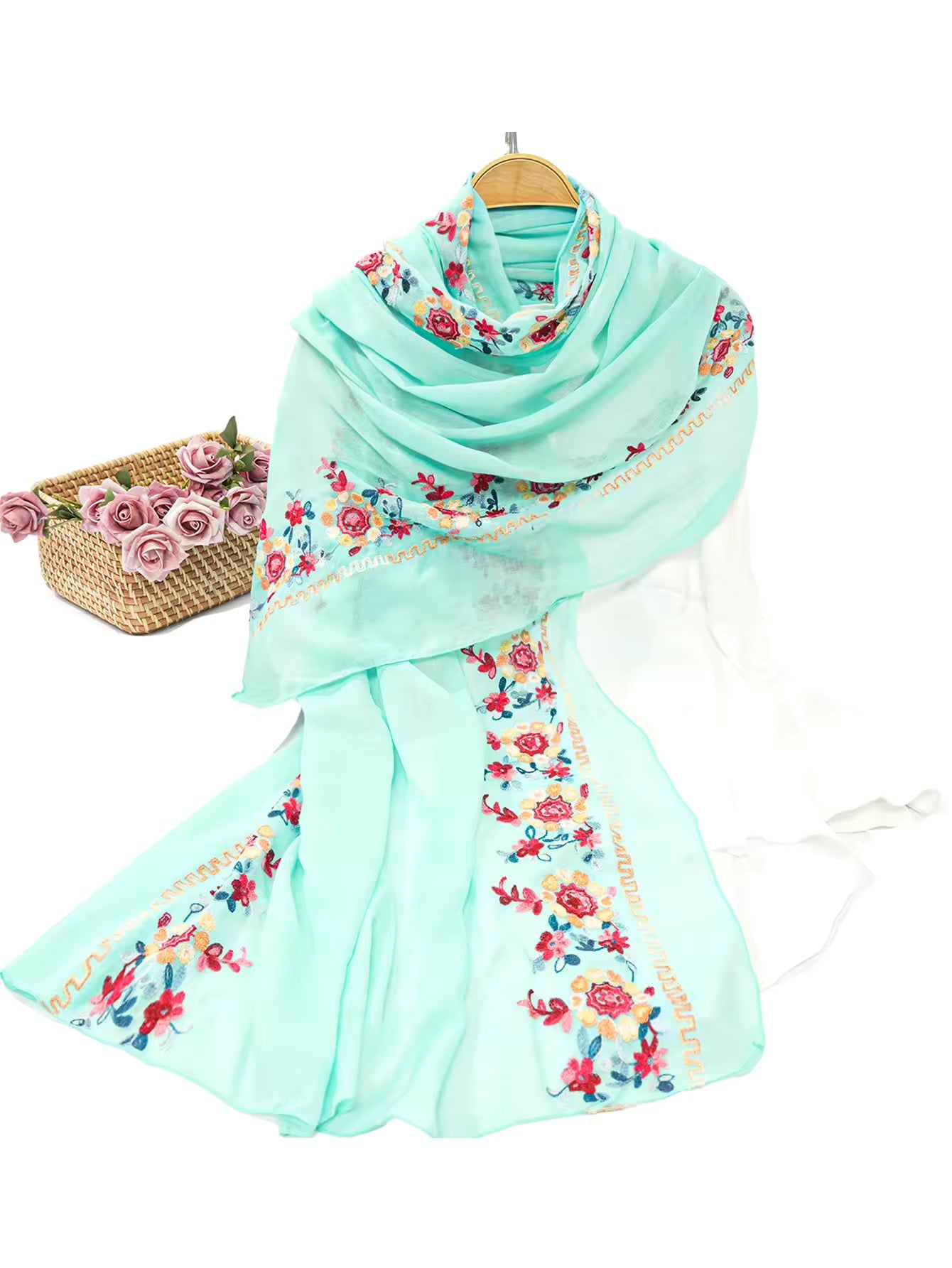 Women Embroidered Scarf Elegant and Versatile for Women Floral Shawl