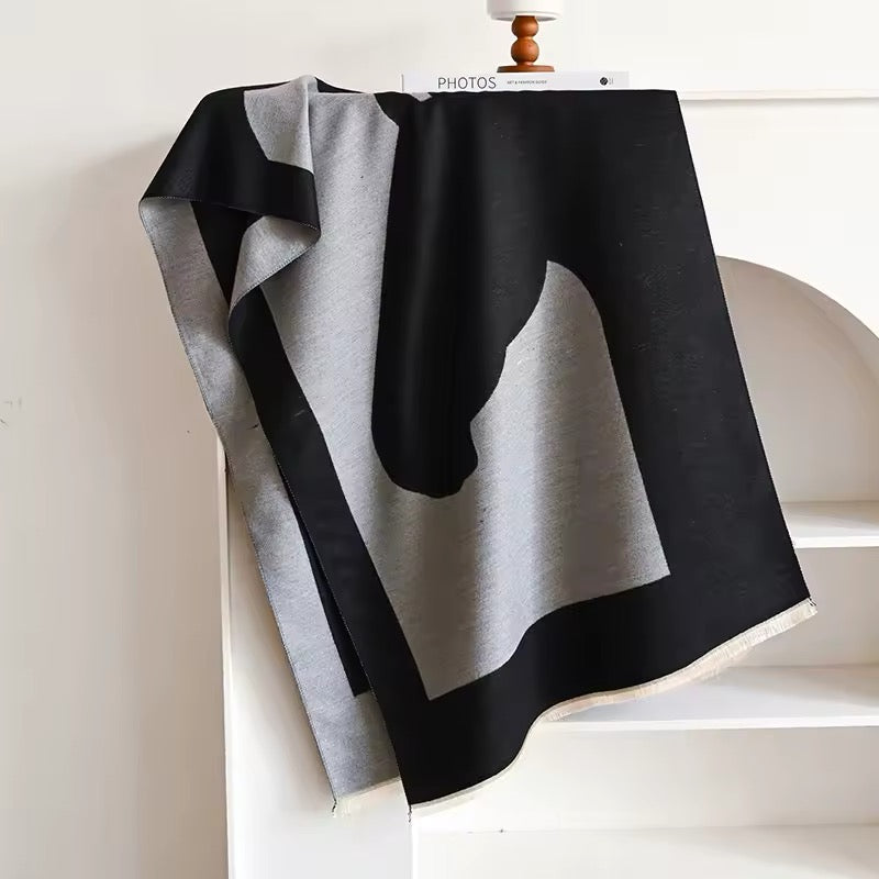 Luxury Women Limited Edition Horse Design Cashmere Touch Scarf - Warm Fringe Shawl