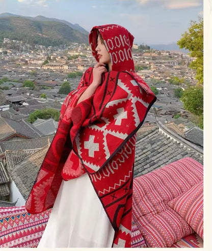 Cashmere Wool Cape Scarf Split Thickened Autumn and Winter Women Cape