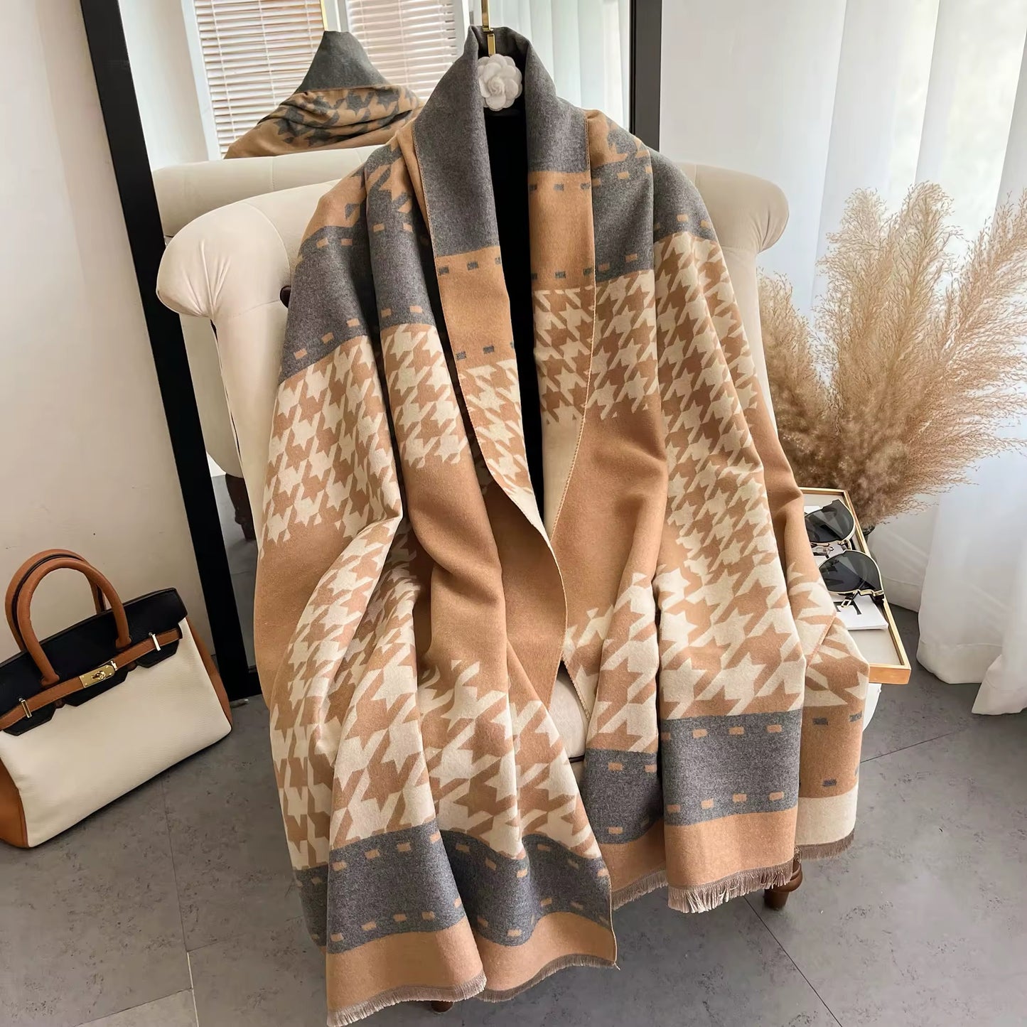 Women Luxurious Cashmere Touch Scarf - Warm Fringe Shawl