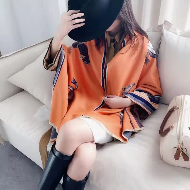 Luxury Women Limited Edition Horse Design Cashmere Touch Scarf - Warm Fringe Shawl