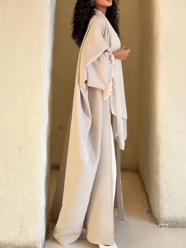 Women Split Abaya Open Front Kaftan Arab Long Robe
