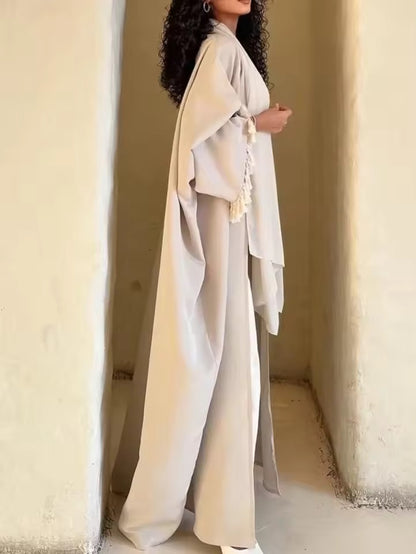 Women Split Abaya Open Front Kaftan Arab Long Robe
