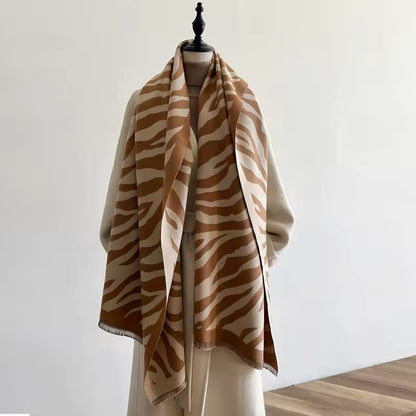 Tiger Print Scarf Thickened Warm Cashmere Shawl Women Allure