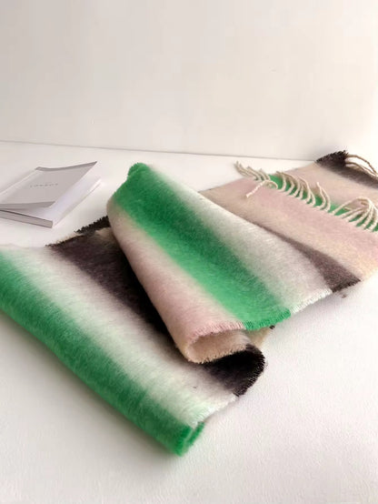 Women & Men Wool Autumn Winter Plaid Warmth Scarf Furry Mohair Shawl Women Woollen