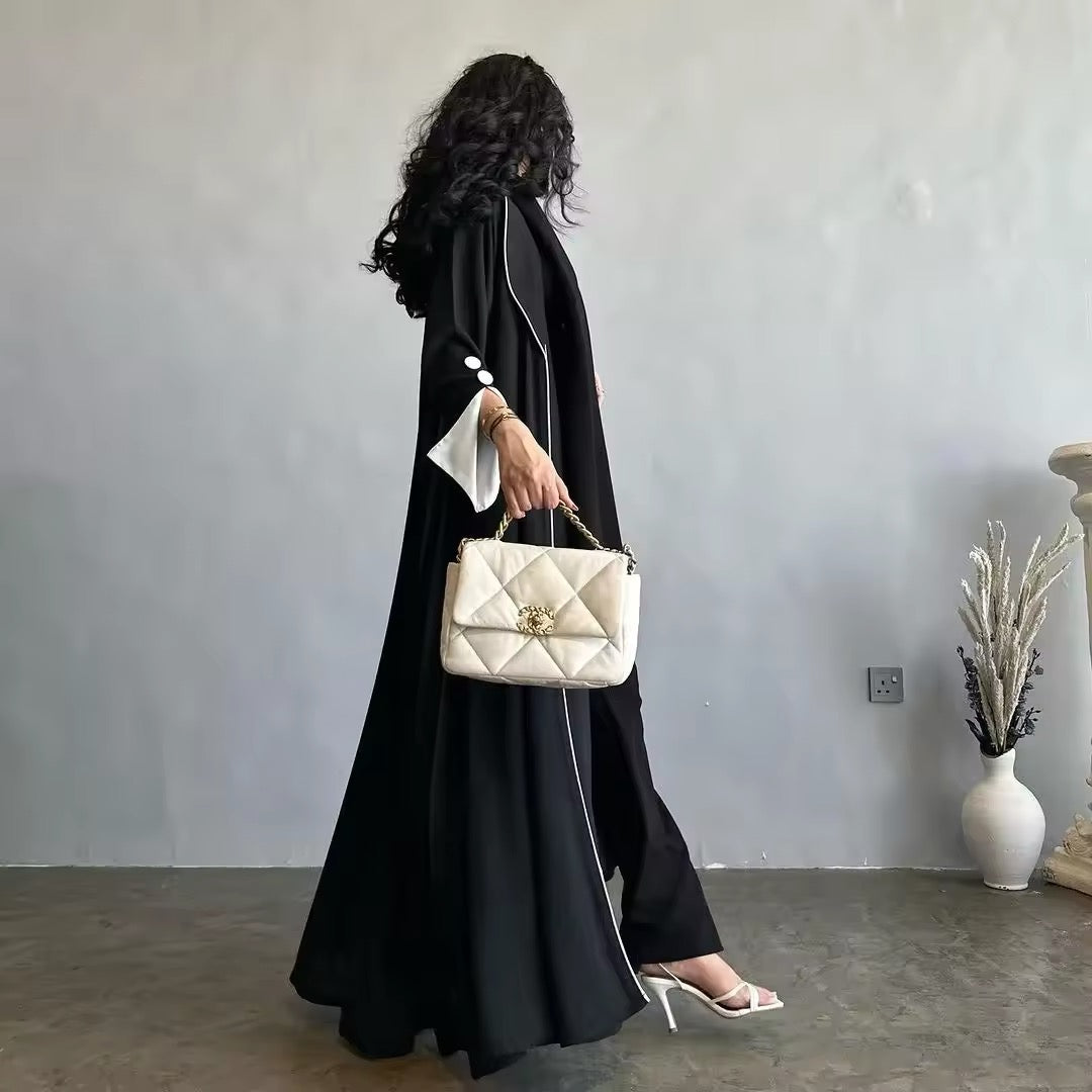 Women Split Abaya Open Front Kaftan Arab Long Robe
