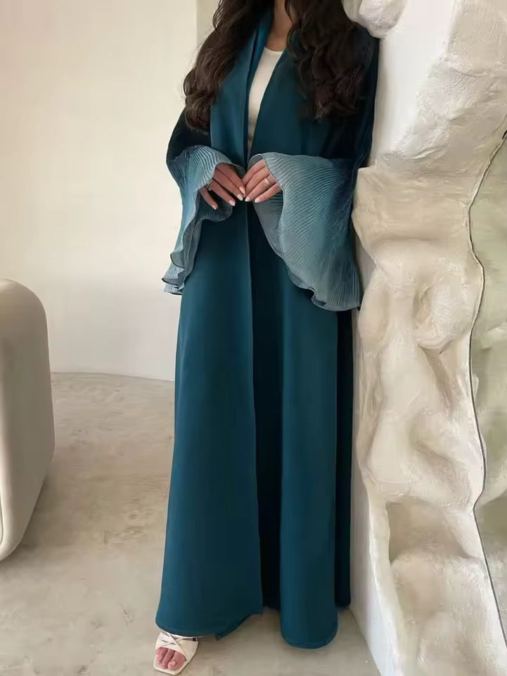 Women Split Abaya Open Front Kaftan Arab Long Robe