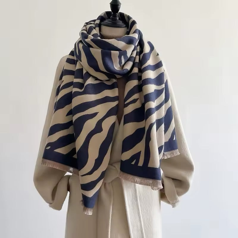 Tiger Print Scarf Thickened Warm Cashmere Shawl Women Allure
