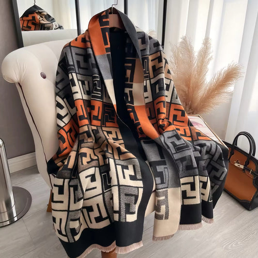 Women Luxurious Cashmere Touch Scarf - Warm Fringe Shawl