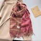 Men & Women Checked Pattern Cashmere Touch Scarf - Warm Fringe Shawl