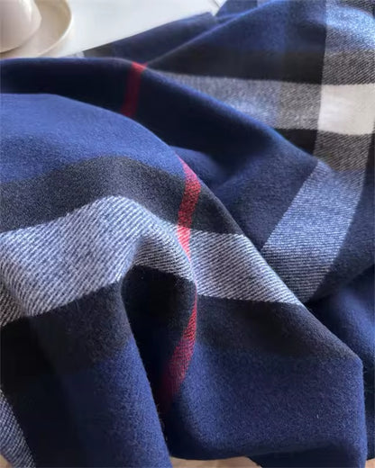 Men & Women Checked Pattern Cashmere Touch Scarf - Warm Fringe Shawl