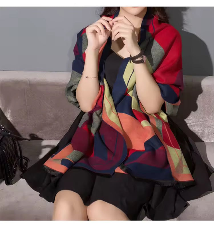 Women Luxurious Cashmere Touch Scarf - Warm Fringe Shawl