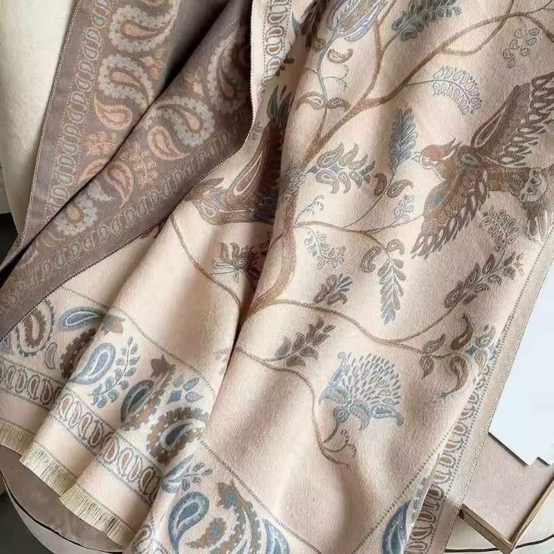 Luxury Women Classic Pashmina Double Sided Cashmere Touch Scarf - Warm Fringe Shawl Women Floral