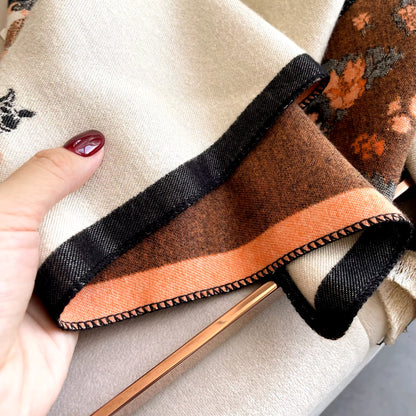 Luxury Women Limited Edition Horse Design  Cashmere Touch Scarf - Warm Fringe Shawl