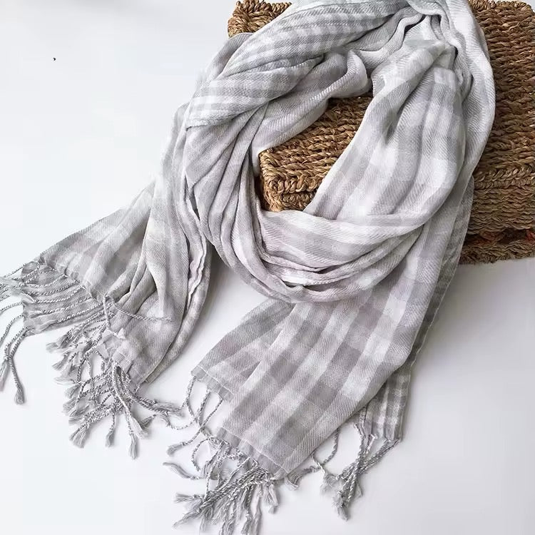 Men & Women Checked Pattern Cashmere Touch Scarf - Warm Fringe Shawl
