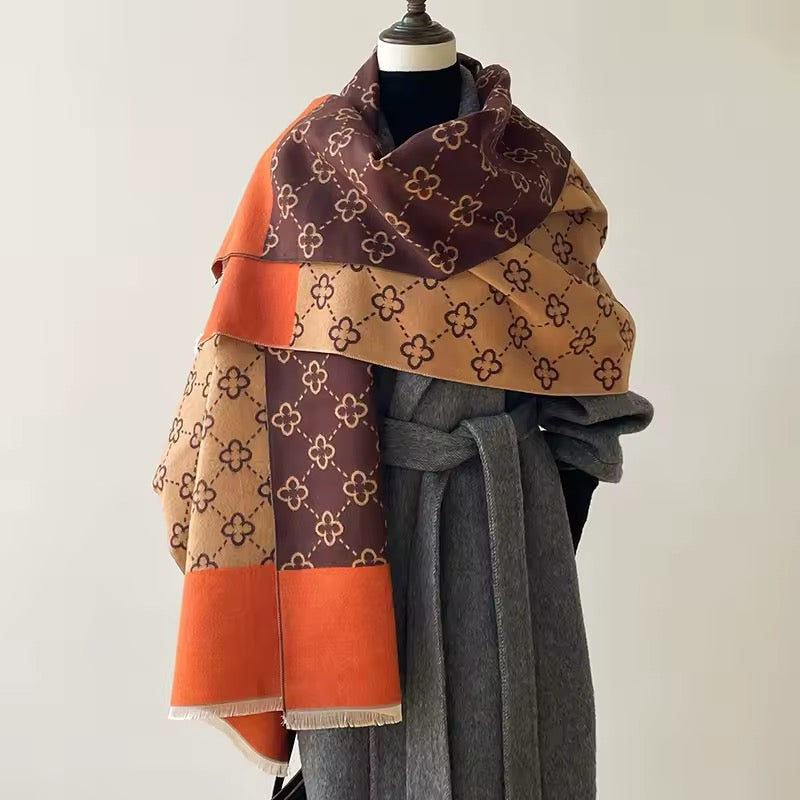 Women Luxurious Cashmere Touch Scarf - Warm Fringe Shawl