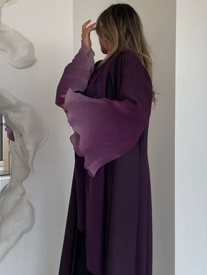 Women Split Abaya Open Front Kaftan Arab Long Robe