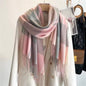 Men & Women Checked Pattern Cashmere Touch Scarf - Warm Fringe Shawl