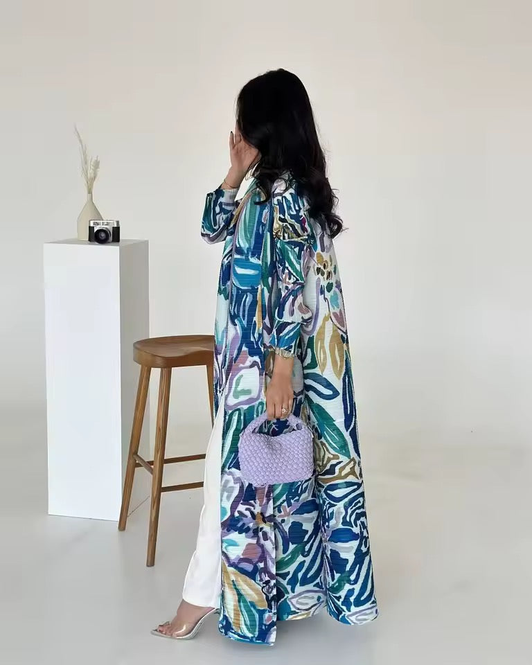 Women Split Abaya Open Front Kaftan Arab Long Robe