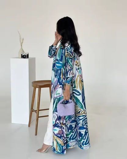 Women Split Abaya Open Front Kaftan Arab Long Robe