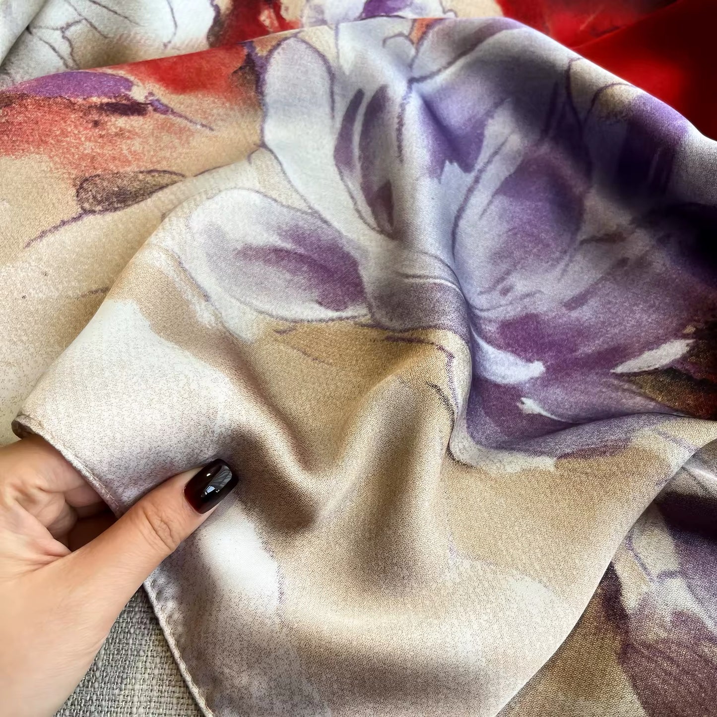 Satin Shawls Autumn Colour Print Luxury Silk Scarf Scarves Women Silk Satin